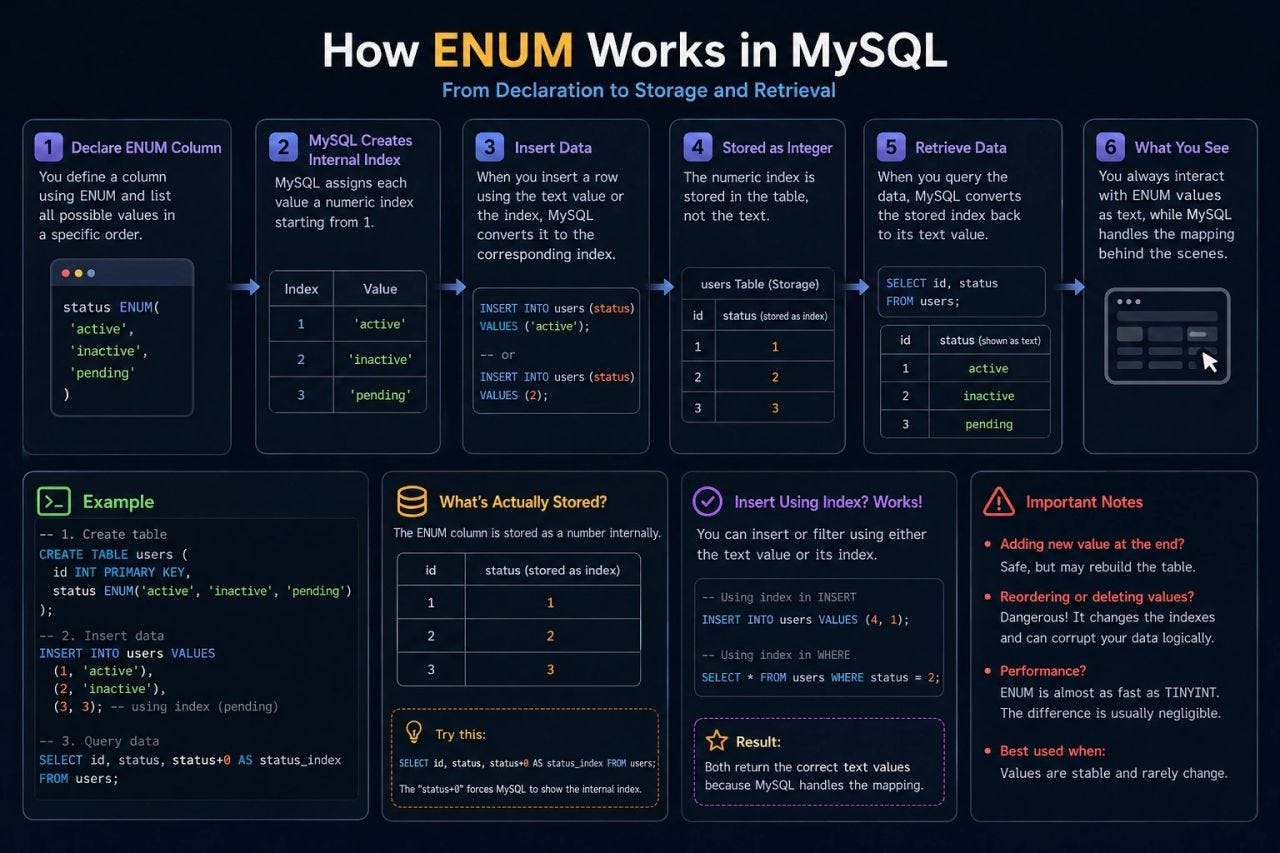 Why ENUM in MySQL is not that different from TINYINT in performance?