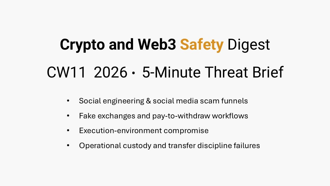 Weekly Crypto & Web3 Safety Digest — CW11 2026 (5-Minute Edition)