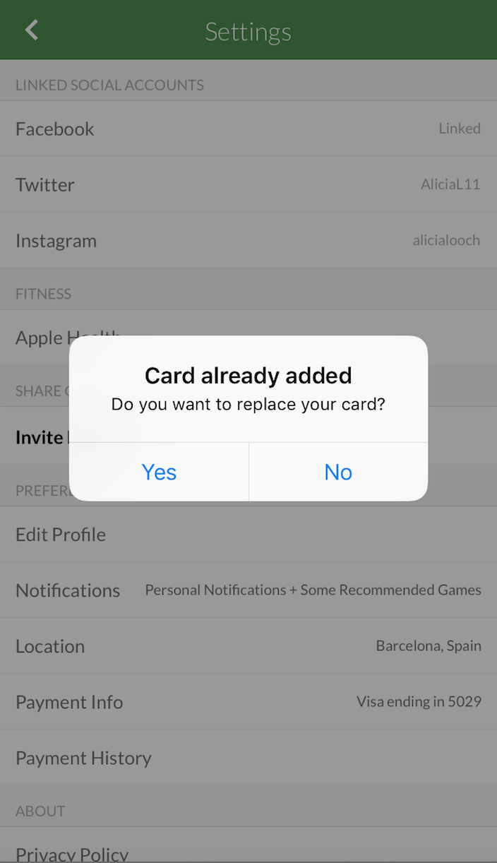 How do I update my credit card information? OpenSports