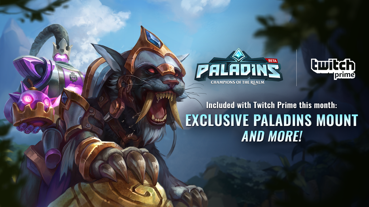 twitch prime members enhance your paladins experience with an exclusive mount twitch themed skin and a bounty of chests - skin fortnite tigre