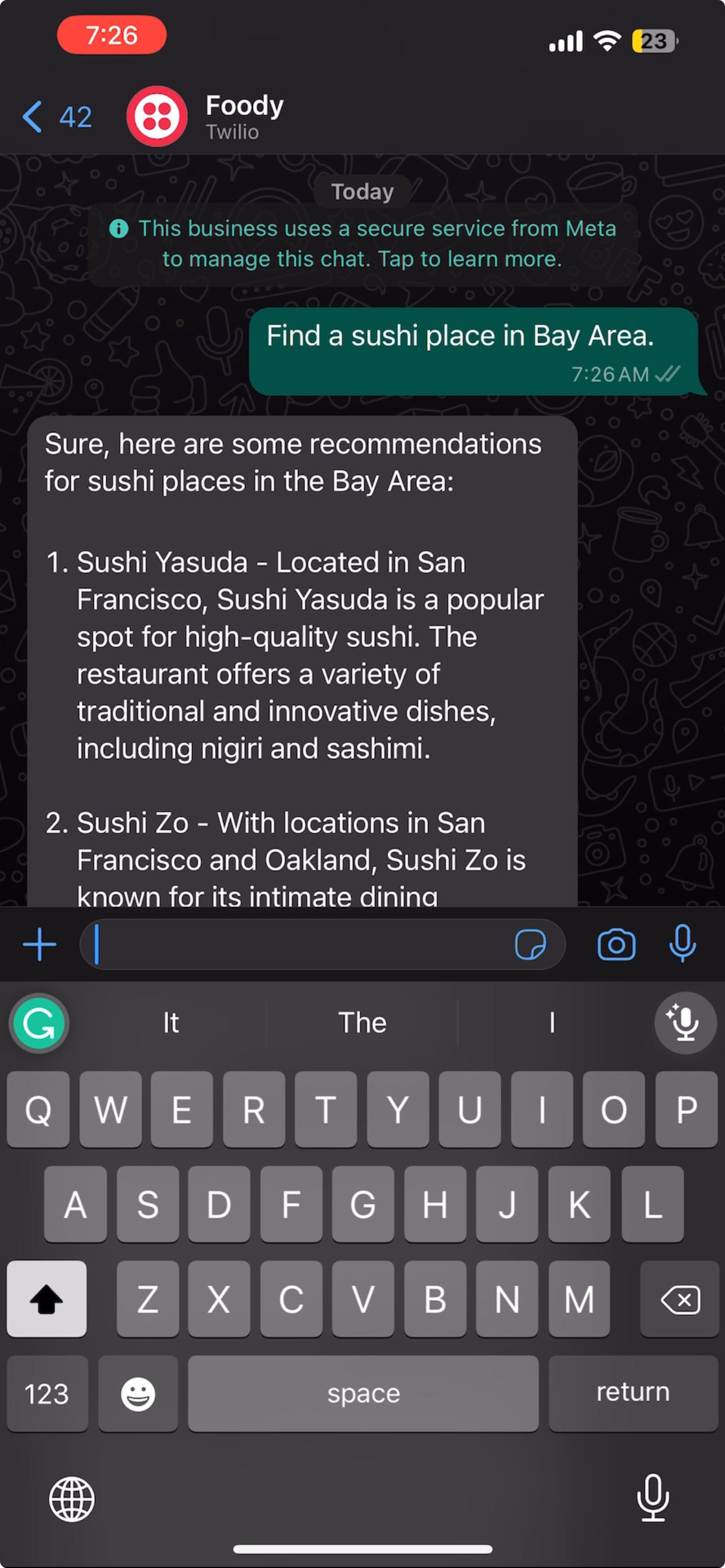 Personalized Food Recommendation RAG bot on WhatsApp