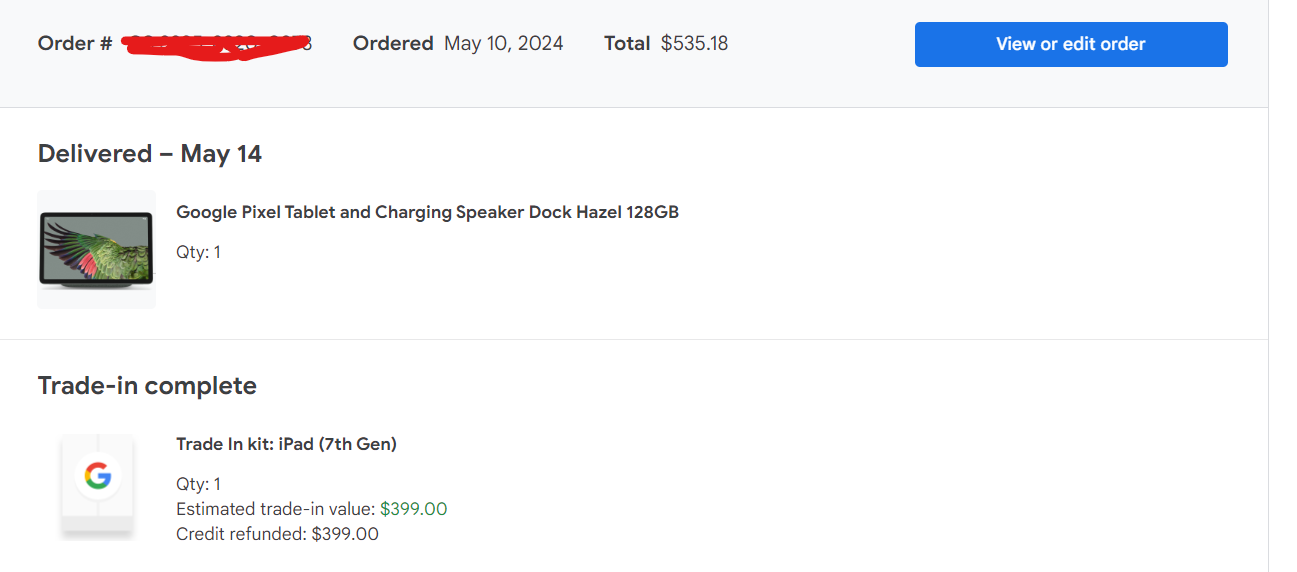 Google did honor the promised trade-in value for iPad 7th gen on buying Pixel Tablet