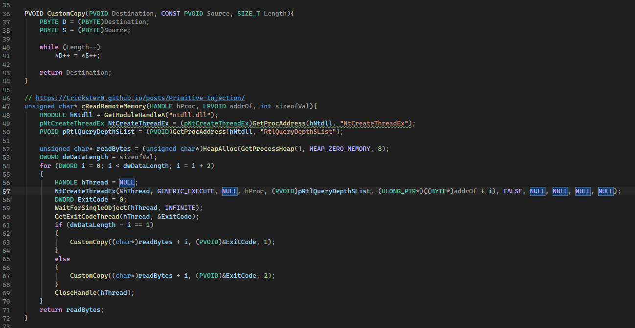 Remote Process Read Primitive via NtCreateThreadEx Exit Code