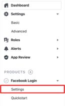 On Facebook Developers, access Facebook Login Settings on the Left Menu