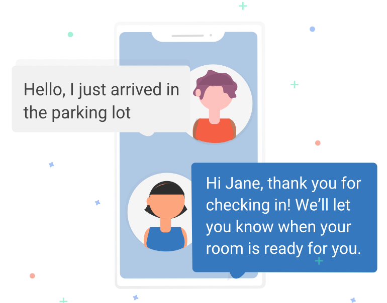 An image showing how the virtual waiting room works. In this case illustrating how medical or dental staff are notified when a patient is ready to enter the physical waiting room. 