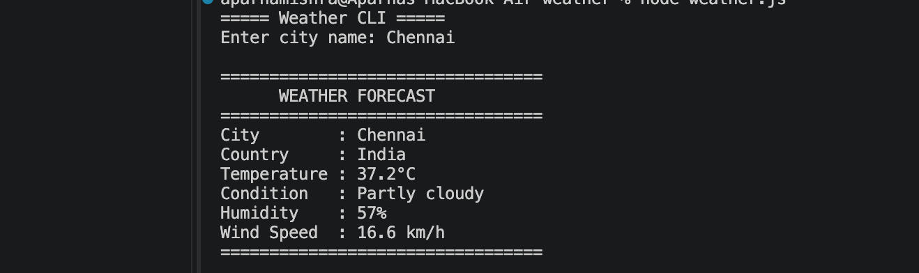 Building My First Weather Forecast CLI Application Using JavaScript (Beginner Friendly Guide)