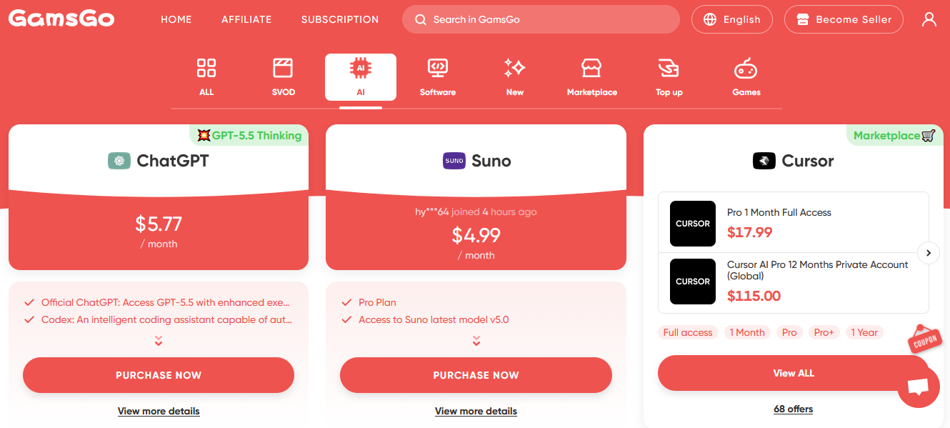 How to Get Cheap AI Subscriptions (ChatGPT & Claude) with Gamsgo