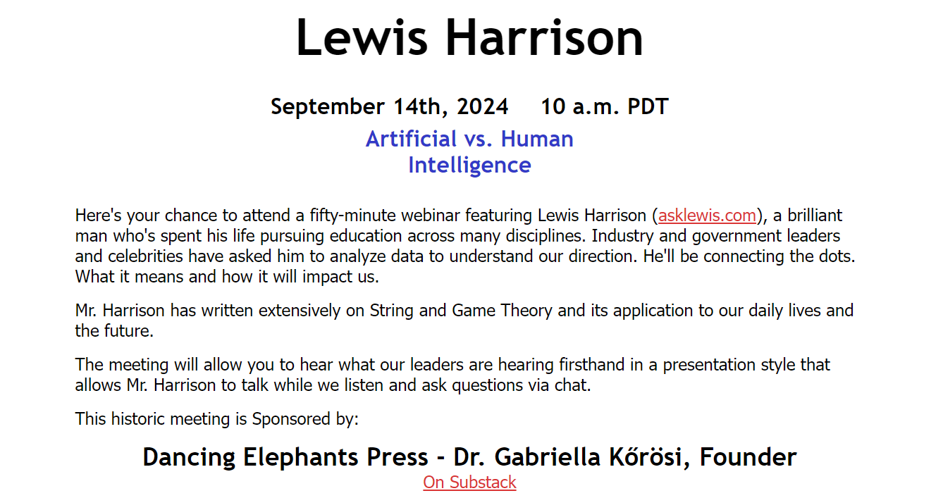 Artificial and Human Intelligence DEP Webinar With Lewiscoaches Lewis Harrison Saturday 10 am PST…