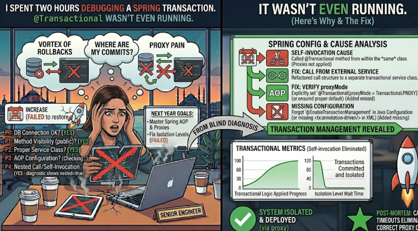 I Spent Two Hours Debugging a Spring Transaction. @Transactional Wasn’t Even Running.