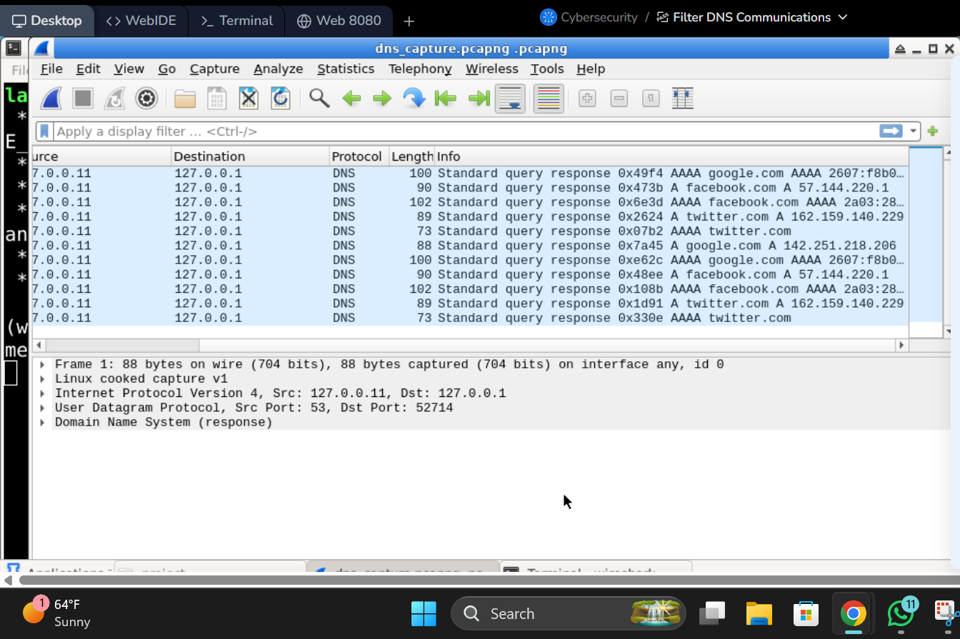 Monitoring DNS Traffic for Suspicious Activity using Wireshark
