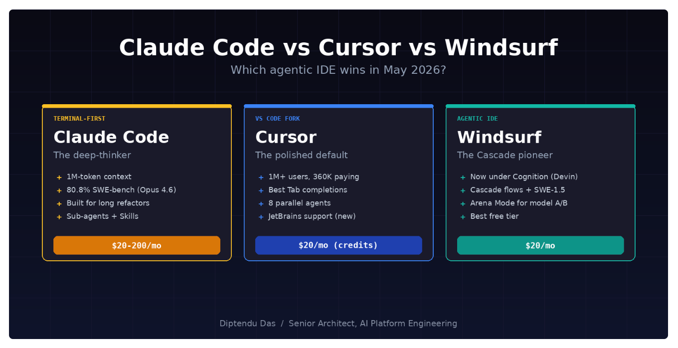 Claude Code vs Cursor vs Windsurf: Which Agentic IDE Wins in May 2026?