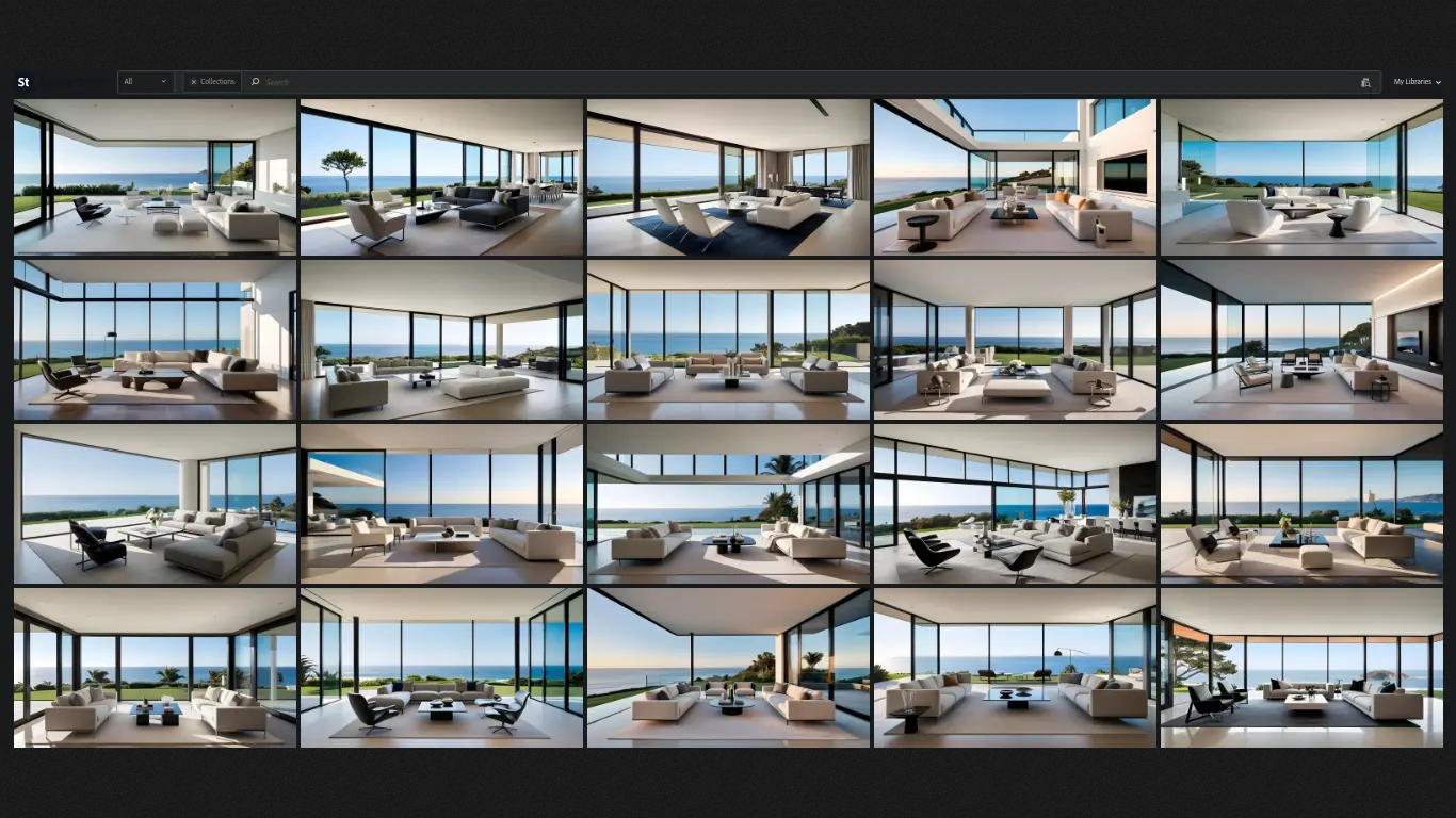 Luxury architecture room, ocean front property landscape.