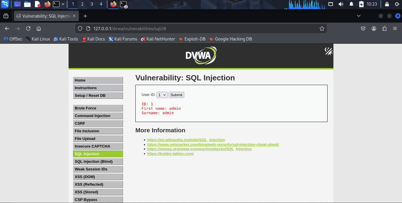 DVWA SQL Injection