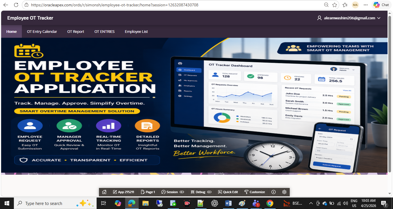 Building an Employee OT Tracker in Oracle APEX