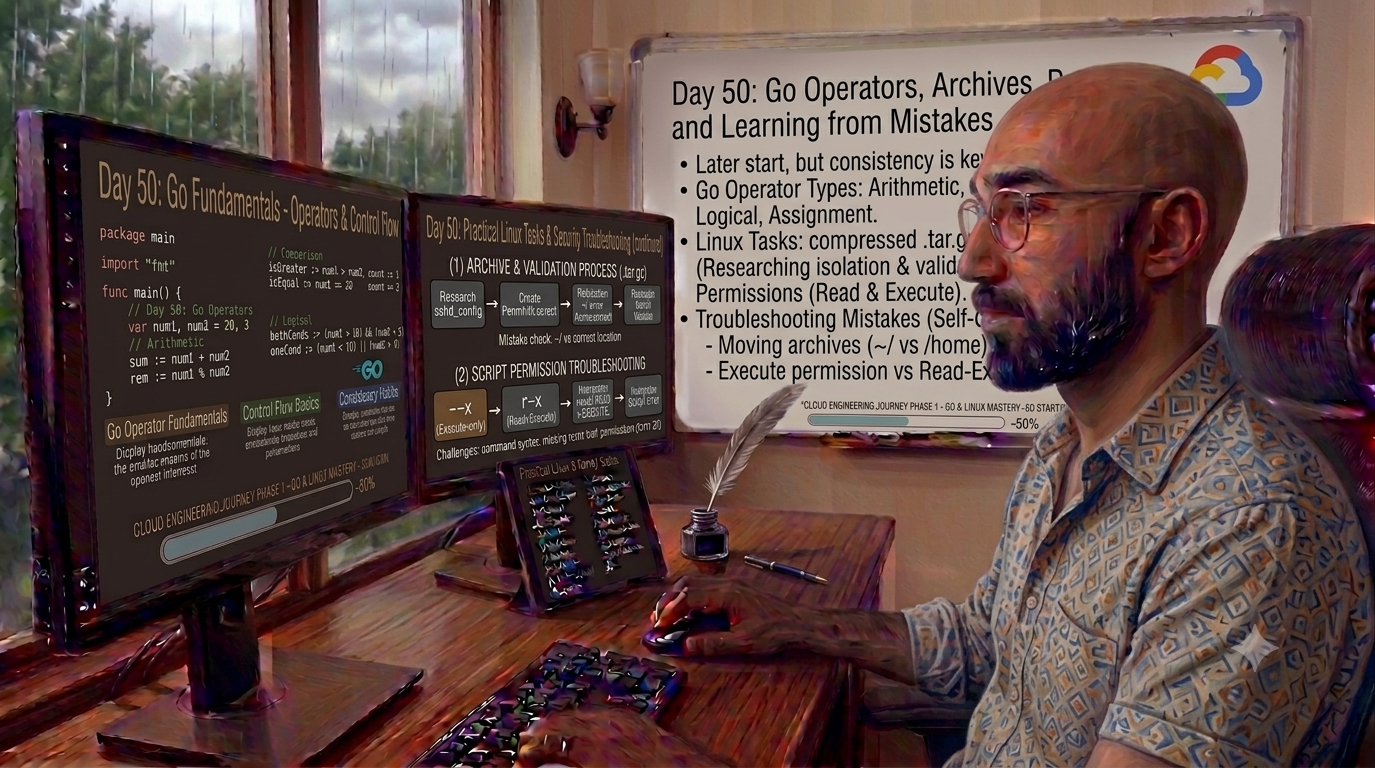 Day 50 of My Cloud Engineering Journey: Go Operators, Archives, Permissions, and Learning from…