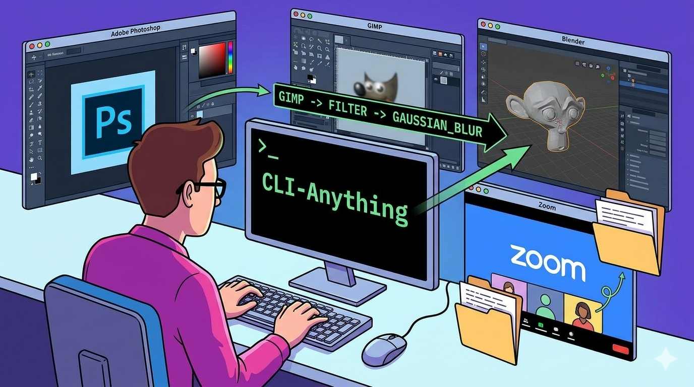 CLI-Anything turns Photoshop into a terminal command. Blender too. And GIMP. And Zoom.