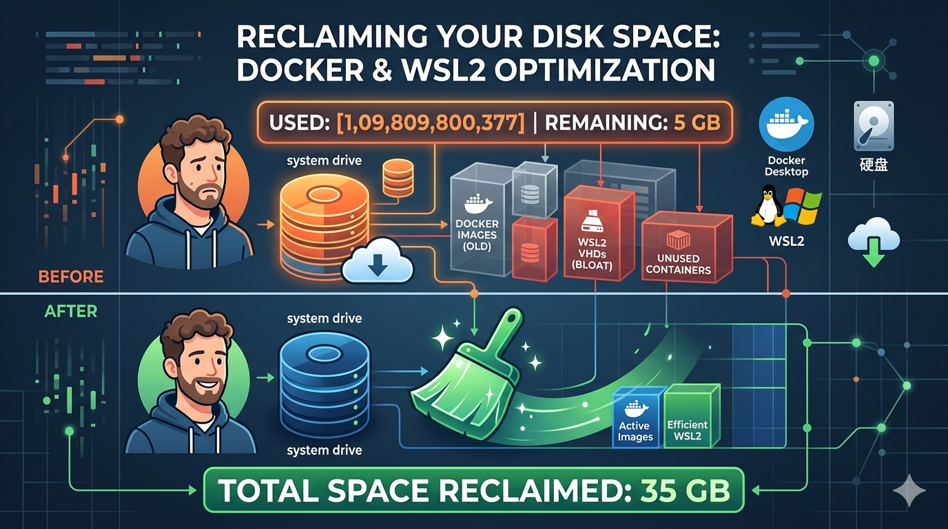 How I Reclaimed 35GB of Disk Space on Windows with WSL2 and Docker Desktop