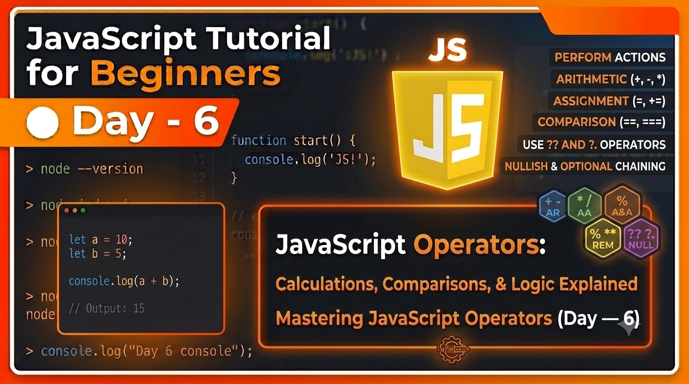 JavaScript Tutorial for Beginners: Master JavaScript Operators with Simple Examples (Day — 6)