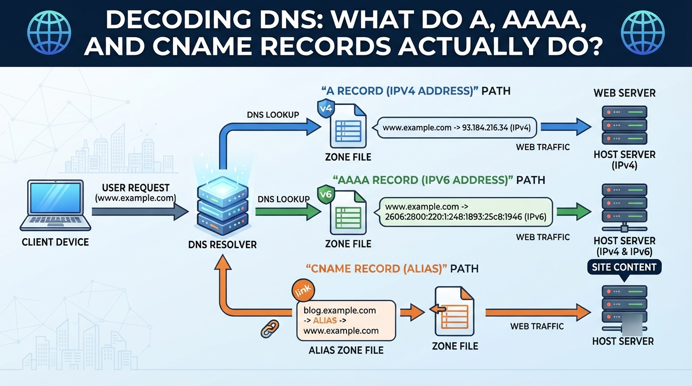 Decoding DNS: What Do A, AAAA, and CNAME Records Actually Do?