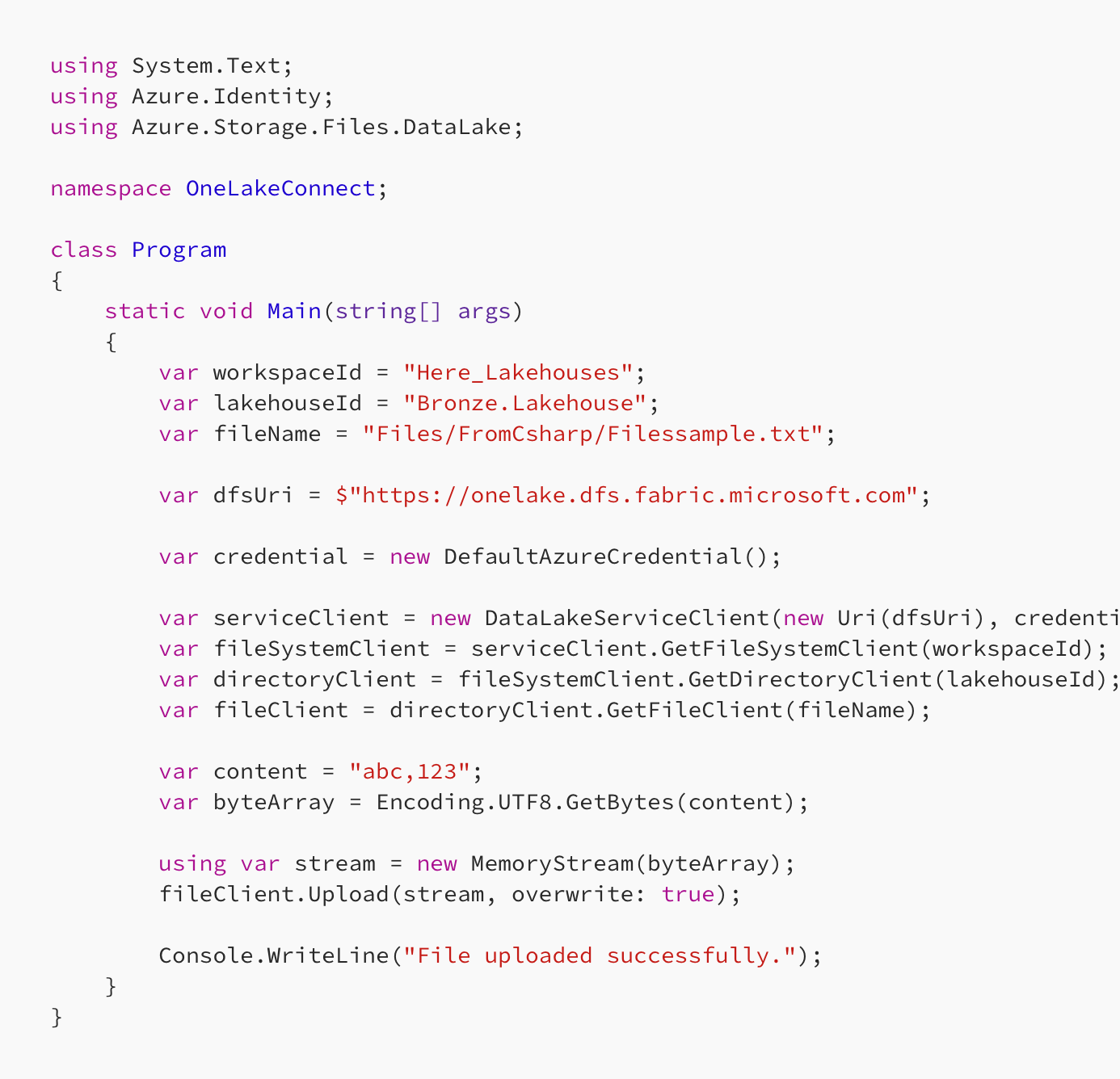 Microsoft Fabric: Writing to OneLake with .NET C#