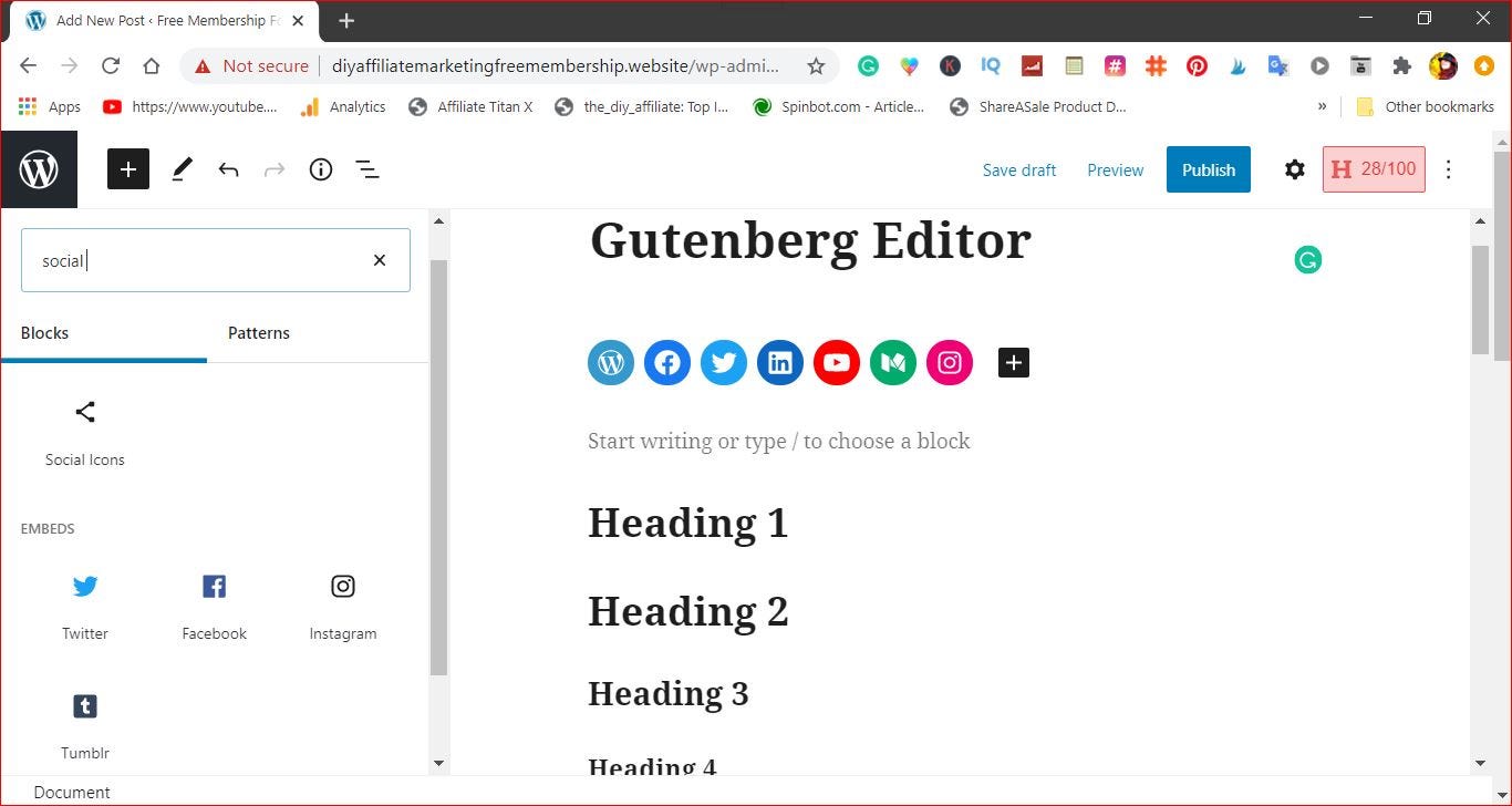 this image contains a window snip from inside the Gutenberg Editor