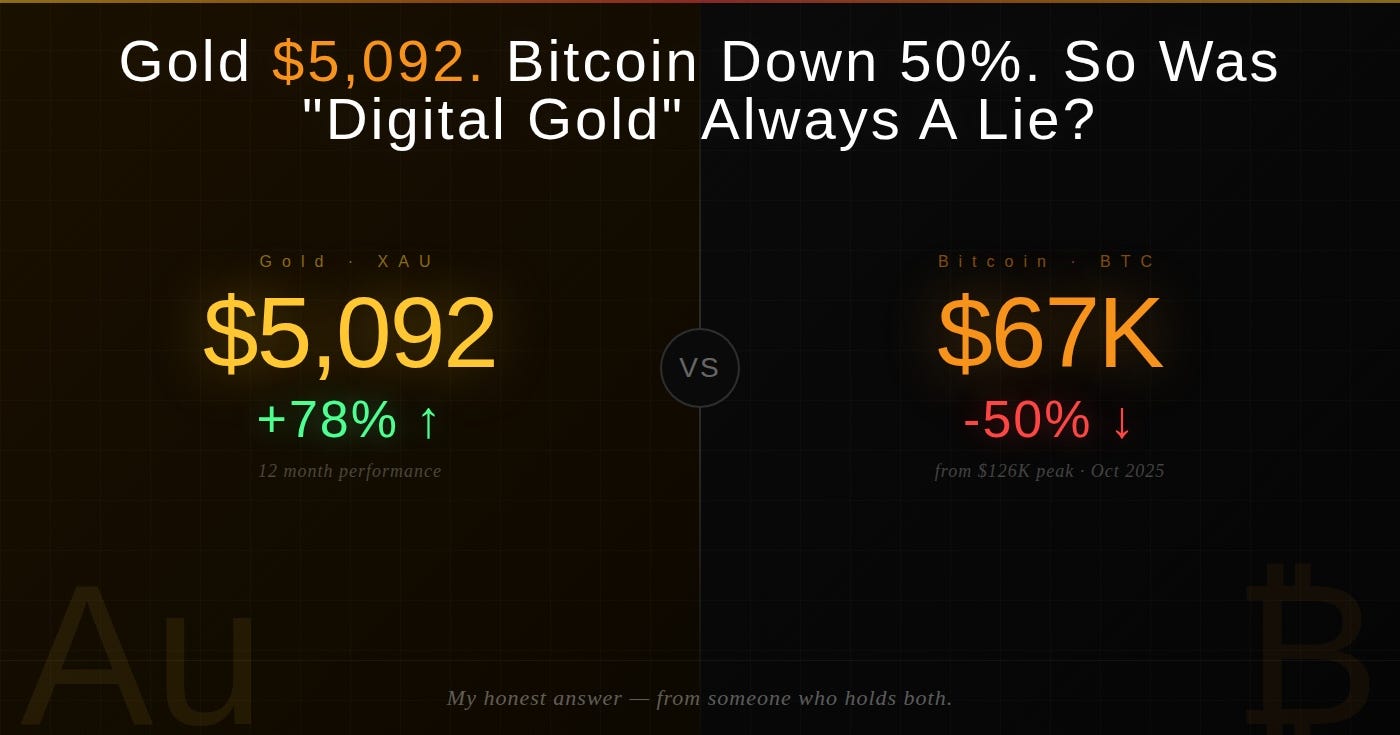 Gold Hit $5,280. Bitcoin Dropped 50%. So Was “Digital Gold” Always a Lie?”
