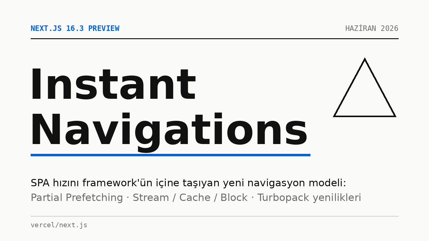 Next.js 16.3: SPA Hızı Sonunda Framework’ün İçinde — Instant Navigations