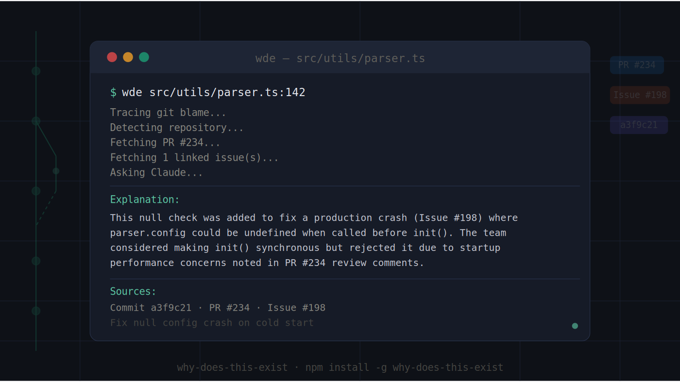 I Built a CLI That Answers “Why Does This Code Exist?”