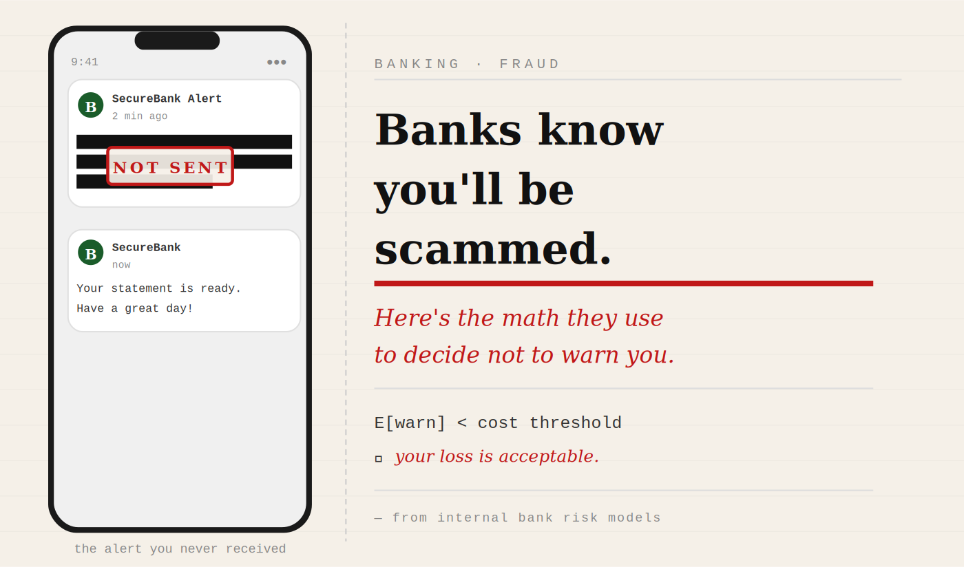 Banks know you’ll be scammed. Here’s the math they use to decide not to warn you.