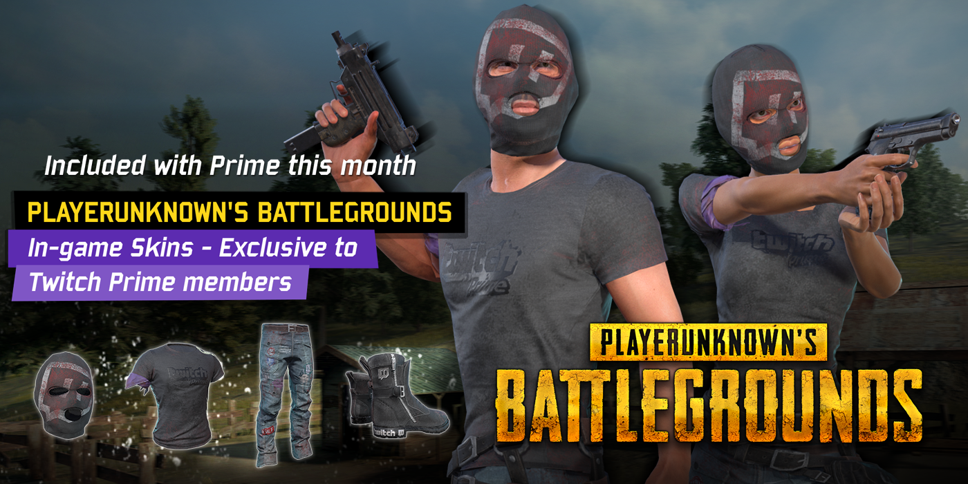 Playerunknown S Battlegrounds Exclusive Skins Now Available For - twitch prime members will receive twitch themed battlegrounds items including an exclusive t shirt jeans and balaklava