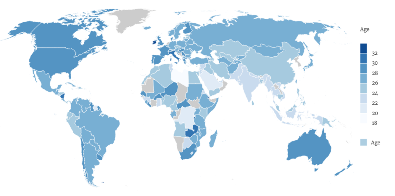 Age map of people learning how to code in each country, based of 20k ...