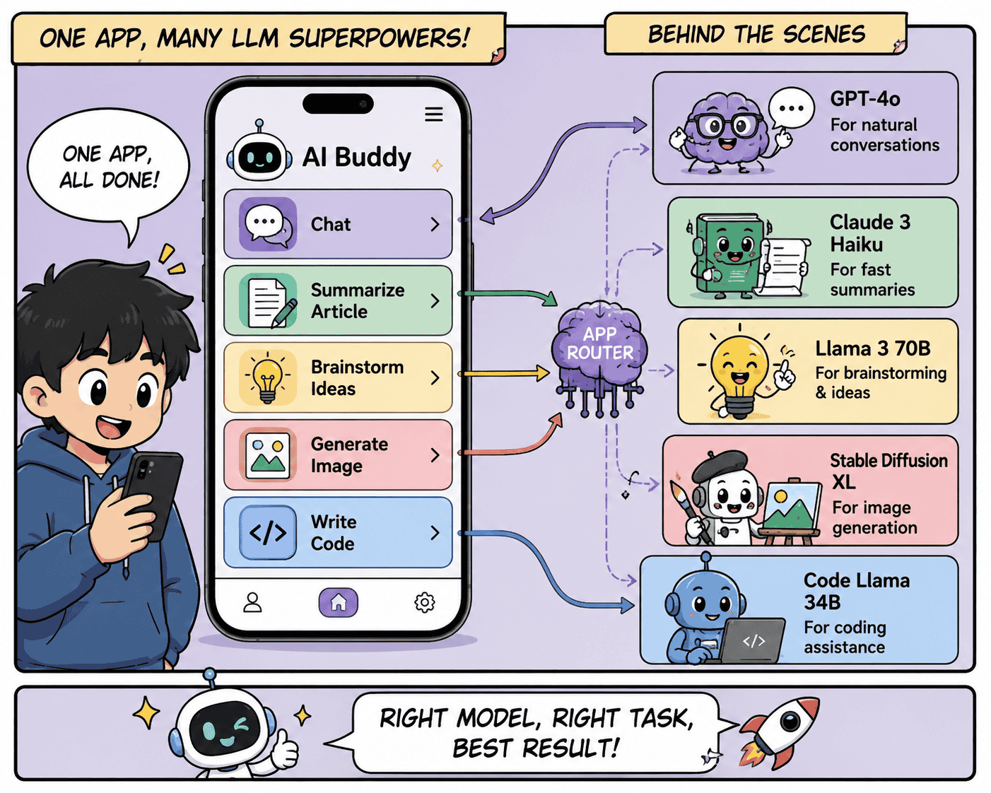 Wiring multiple AI model sizes into a simple application