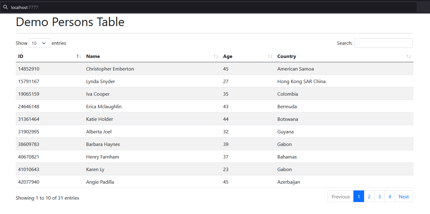 How to display database tables in a website  using Python, Flask and Datatables.