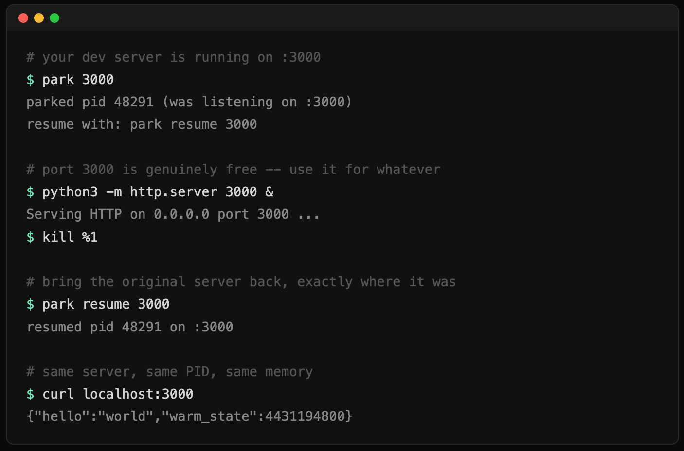 I Stopped Killing My Dev Server. I Park It Instead.
