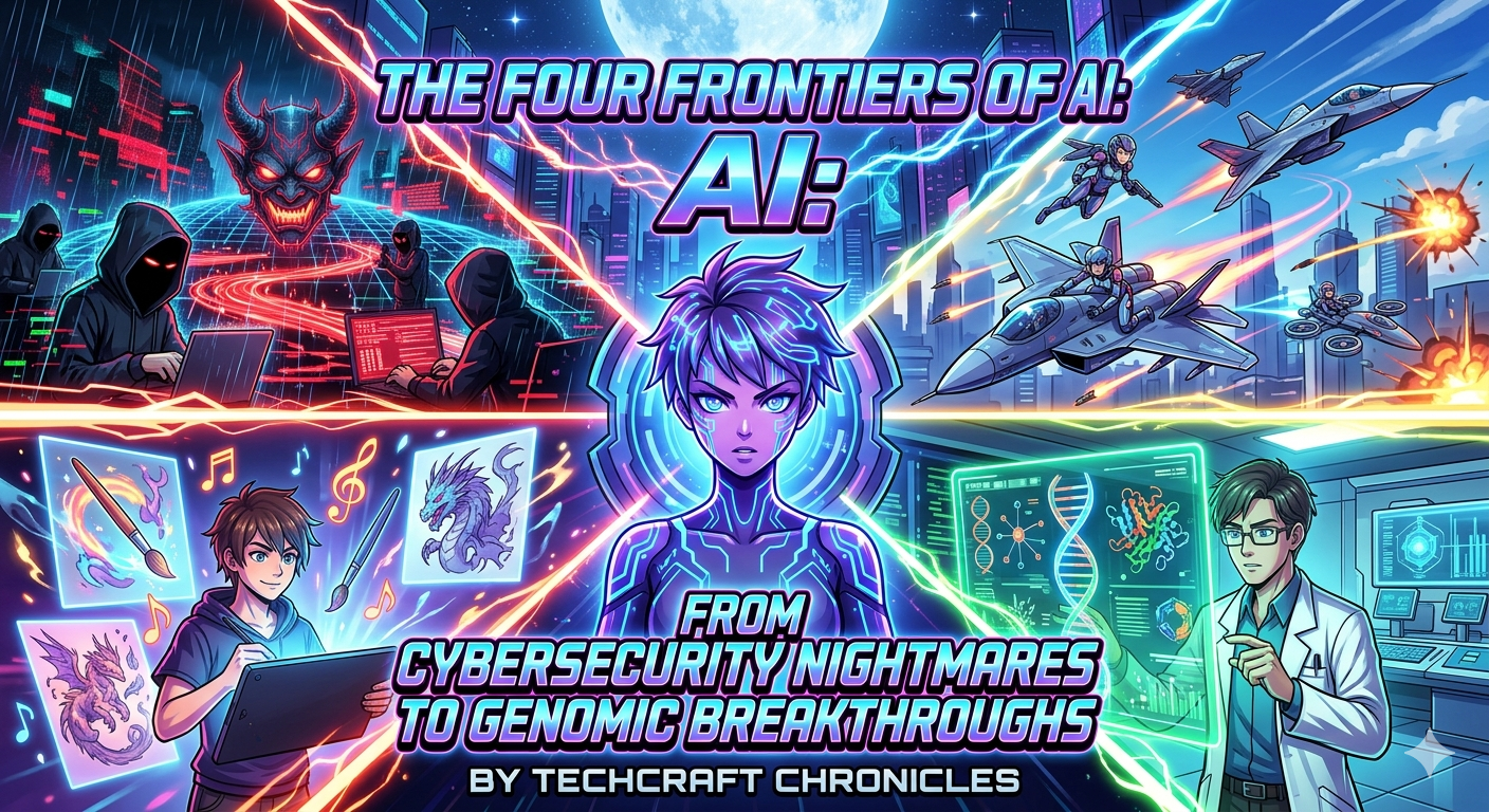 The Four Frontiers of AI: From Cybersecurity Nightmares to Genomic Breakthroughs