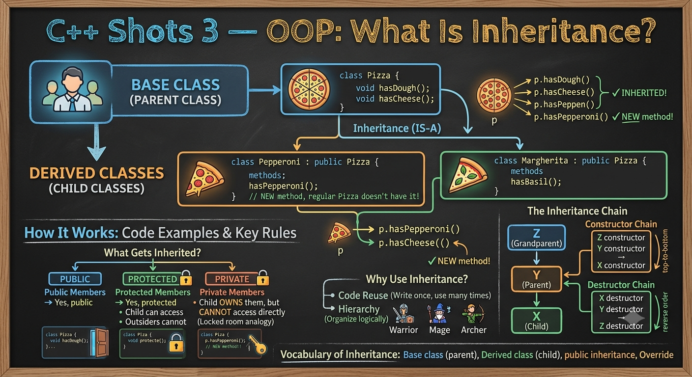 C++ Shots 3 — OOP: What Is Inheritance? (And Why It’s Like a Family Tree)