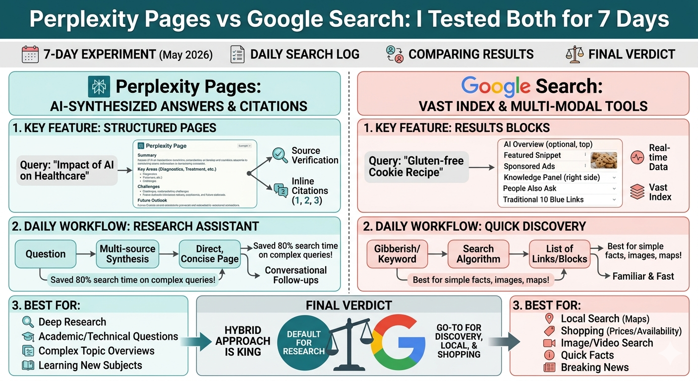 Perplexity Pages vs Google Search: I Tested Both for 7 Days