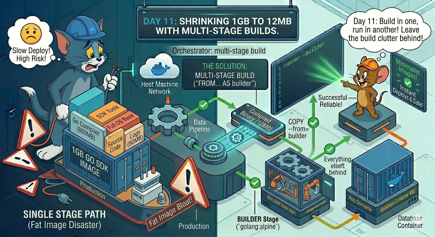 Day 11/25: Multi-Stage Builds: Shrinking Your Docker Images from 1GB to 15MB