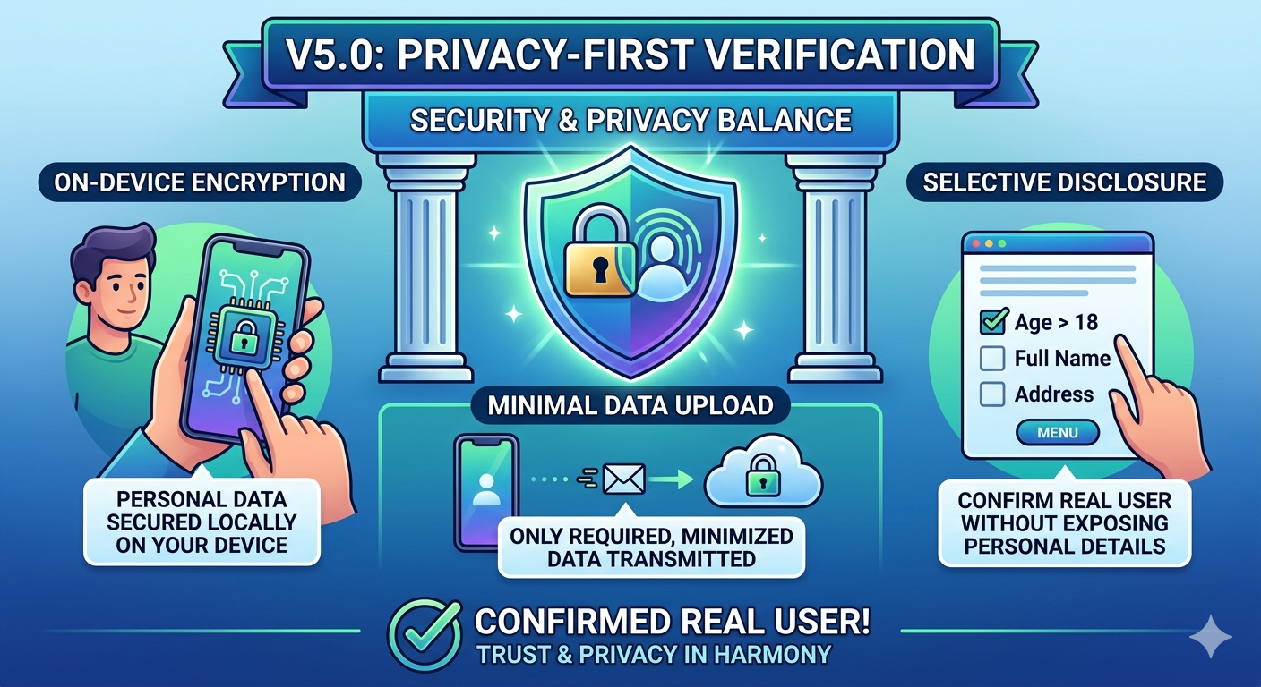 V5.0 focuses on privacy-first verification: on-device encryption, minimal data upload, and…