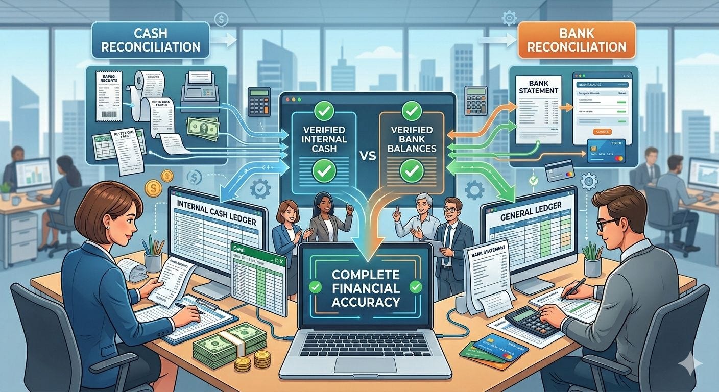 Cash Reconciliation vs Bank Reconciliation: Why Finance Teams Need Both