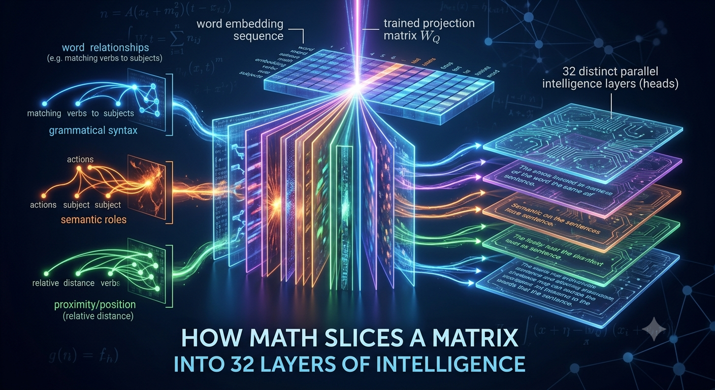 Demystifying Multi-Head Attention: How Math Slices a Matrix into 32 Layers of Intelligence