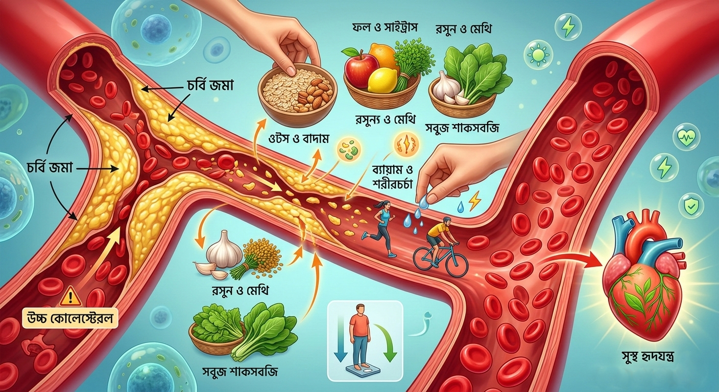 সুস্থ হৃদযন্ত্র পেতে কোলেস্টেরল কমানোর সহজ ও প্রাকৃতিক উপায়