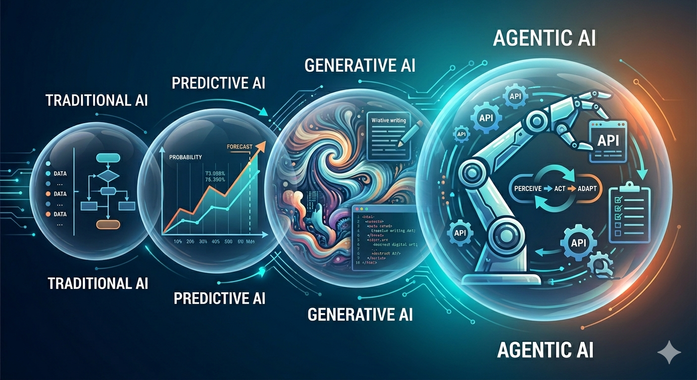 AI vs Generative AI vs Predictive AI vs Agentic AI