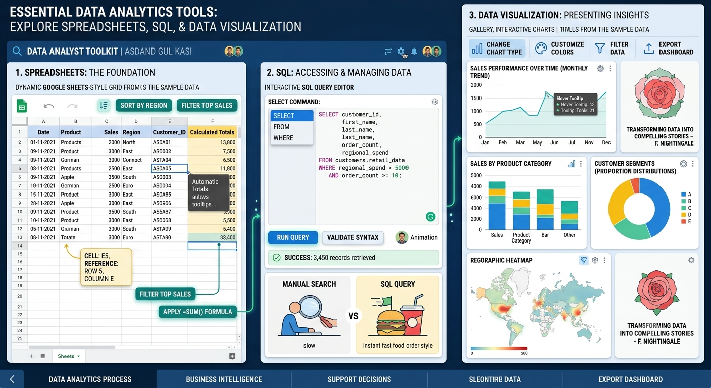 Essential Data Analytics Tools: Spreadsheets, SQL and Data Visualization