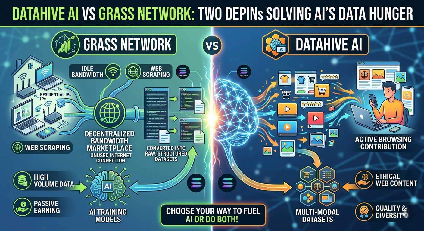 DataHive AI vs Grass Network: Two DePINs Solving AI’s Data Hunger in Different Ways