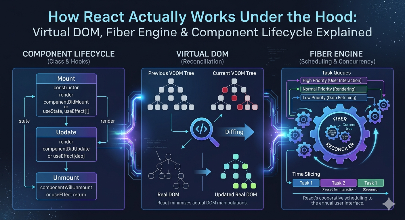 How React Actually Works Under the Hood: Virtual DOM, Fiber Engine & Component Lifecycle Explained