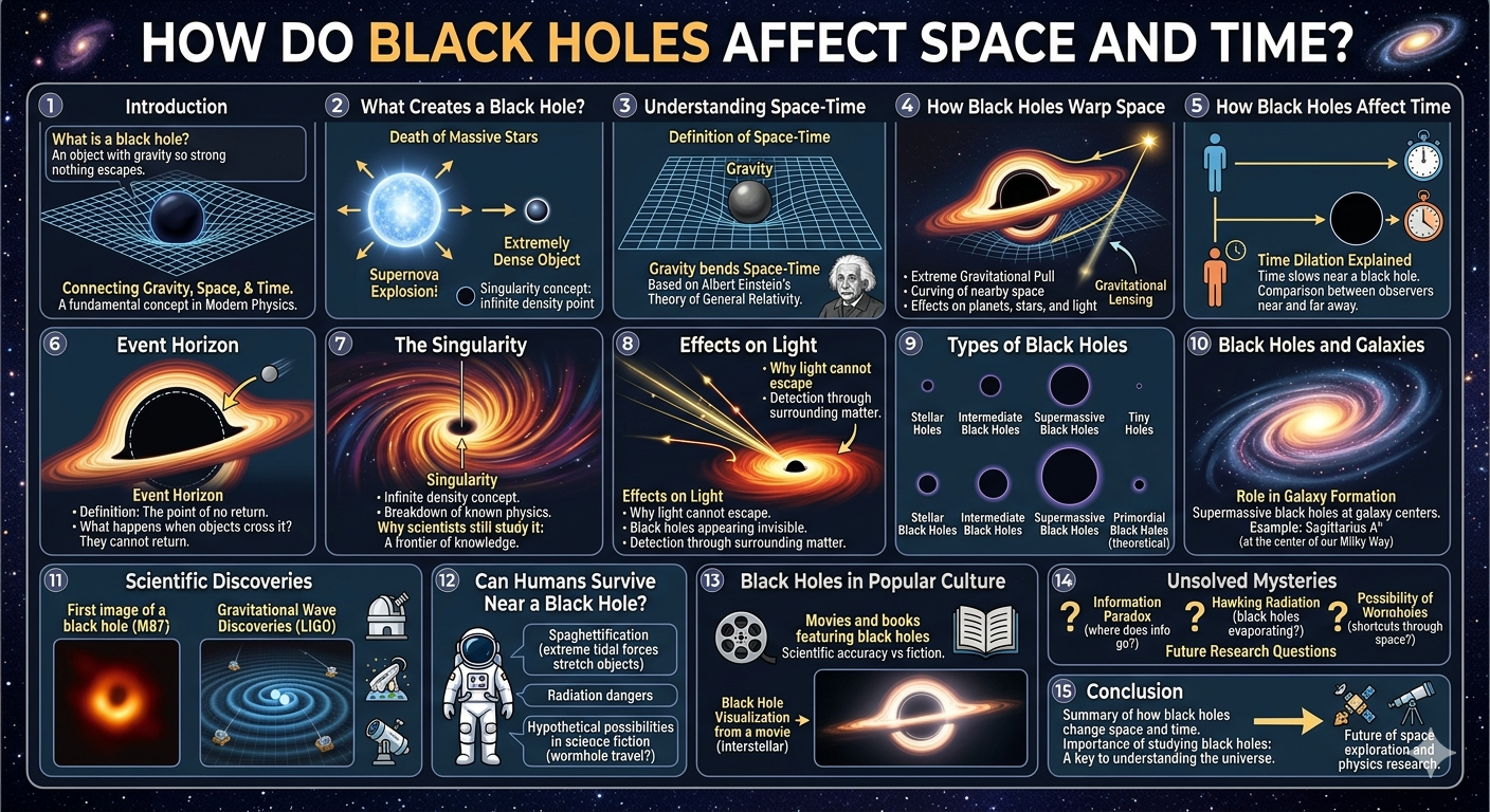 How do black holes affect space and time-