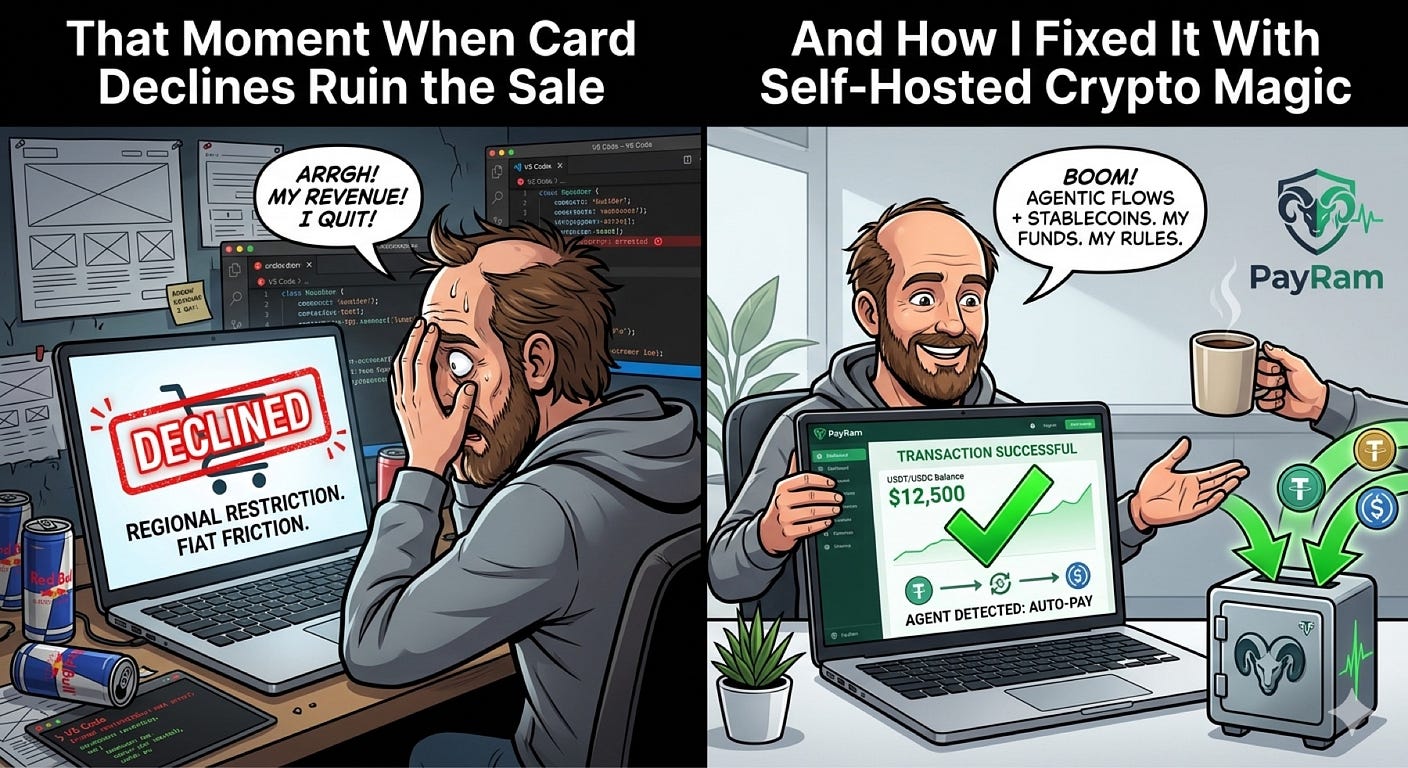 That Moment When Card Declines Ruin the Sale — And How I Fixed It With Self-Hosted Crypto Magic