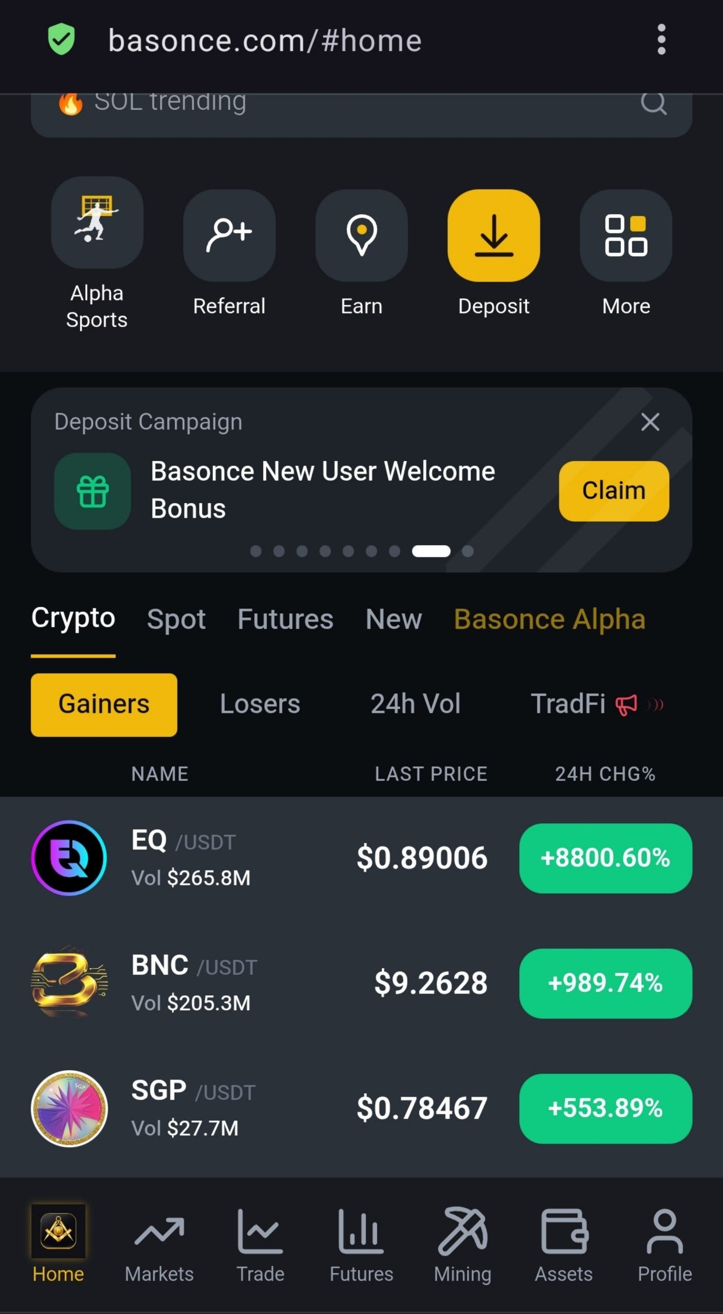 BASONCE Exchange — Tried a new crypto platform with FREE cloud mining and 258+ trading pairs…
