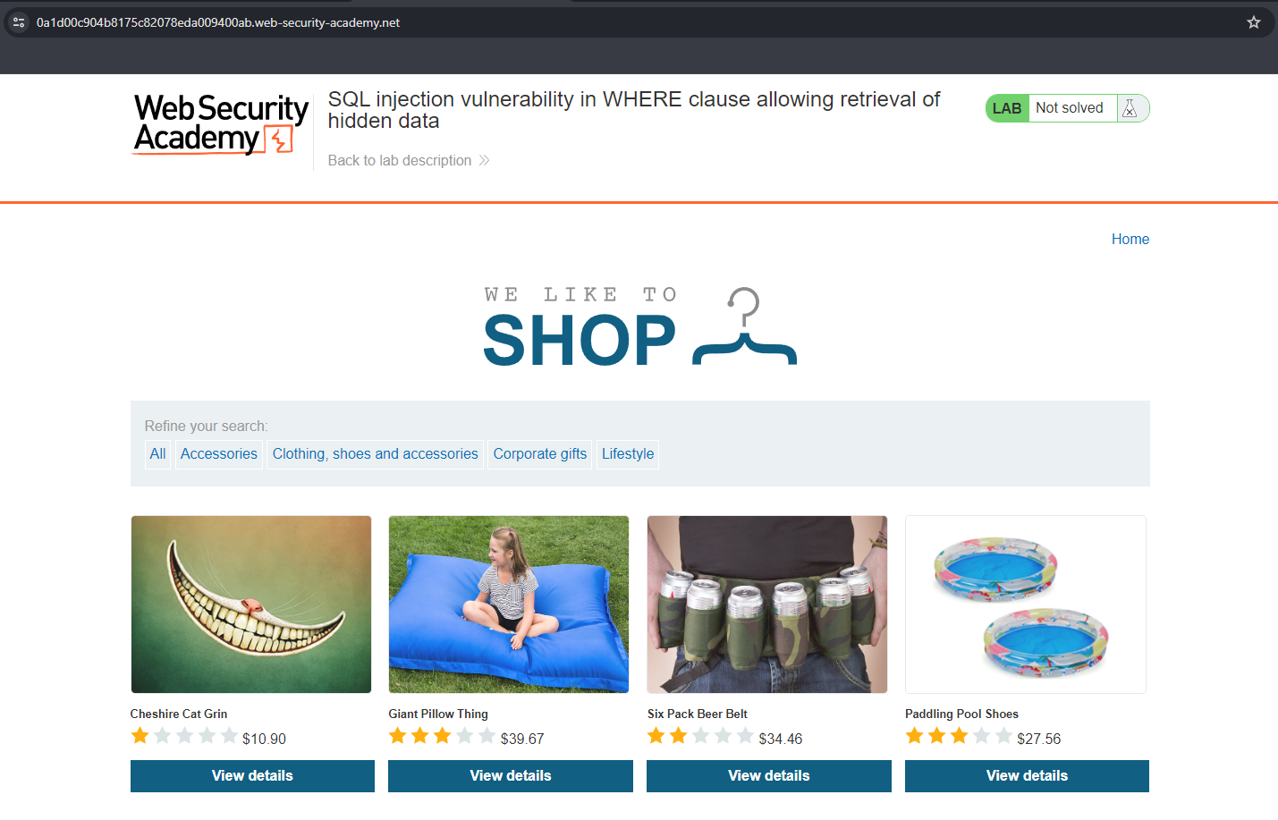 Burpsuite SQL Injection Lab 1